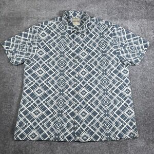 Tommy Bahama Shirt Men's XXL Blue Silk Geometric Button Up‎ Resortwear Cabana